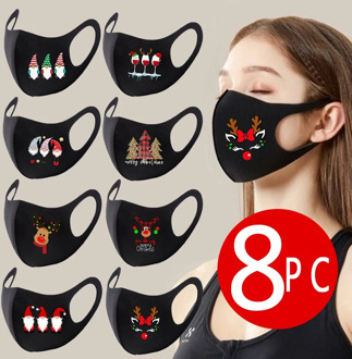 8 PCS Christmas Decoration Party Mask For Adult Unisex Xmas Gifts Reusable Face Mask 2021 New Year Party Supplies Navidad 2020
