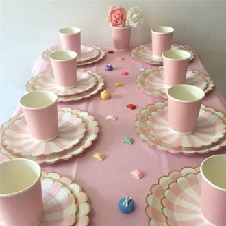 8 Pcs Dur Roze Gestreepte Paper Cups Volwassen Kids Birthday Party Diner Servies