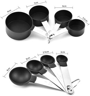 8 Pcs Nauwkeurige Zwart Rvs Maatbekers En Maatlepels Met Handvat Kit Nuttige Huishoudelijke Keuken Bakken Gadgets