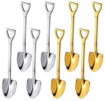 8 Pcs Schop Lepel Roestvrij Staal Koffie Lepel Schop Dessertlepel Mini Schop Vorm Ijs Lepel Roeren Theelepel