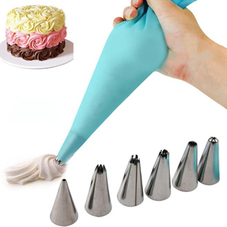 8 PCS/Set Silicone Kitchen Accessories Icing Piping Cream Pastry Bag + 6 Stainless Steel Nozzle Set DIY Cake Decorating Tips Set