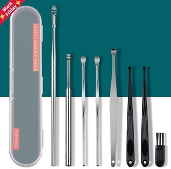 8-Pcs Set Van Hond Kat Oor Cleaner Rvs Oor Wax Picker Spiraal Oor Wax Schoonmaken Lepel Pet Care Beauty schoonmaken Tool