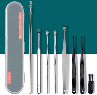 8-Pcs Set Van Hond Kat Oor Cleaner Rvs Oor Wax Picker Spiraal Oor Wax Schoonmaken Lepel Pet Care Beauty schoonmaken Tool