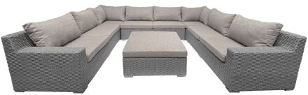 8-persoons Loungeset Colorado Blended Grey U-opstelling met beige kussens incl. hocker Grijs