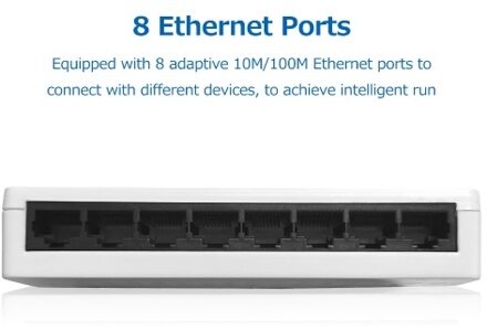 8-port 100M Switch Ethernet Switch 8 Adaptive 10/100Mbps Ethernet Ports Low Power Consumption Wide Compatibility EU Plug