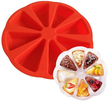 8 Red Silicone Portion Cake Mold Kitchen Baking Molds Round Cavity Silicone Soap Mould Pizza Slices Pan Home Cocina Cake Tools