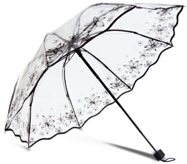 8 ribben vouwen duidelijke paraplu voor vrouwelijke gedrukt transparante regen paraplu vrouwen parasol outdoor regenkleding YS028 bloem
