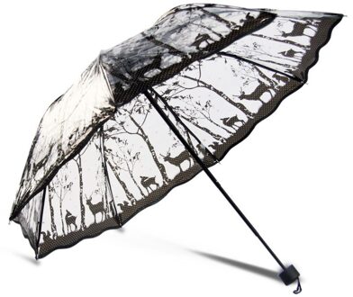 8 ribben vouwen duidelijke paraplu voor vrouwelijke gedrukt transparante regen paraplu vrouwen parasol outdoor regenkleding YS028 hert