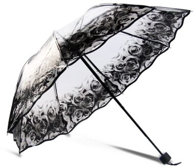 8 ribben vouwen duidelijke paraplu voor vrouwelijke gedrukt transparante regen paraplu vrouwen parasol outdoor regenkleding YS028 roos