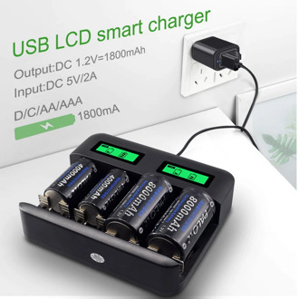 8 Slots L Display Usb Charger For Aa Aaa Sc C D Size Rechargeable Battery 1.2V -Mh - Quick Charger