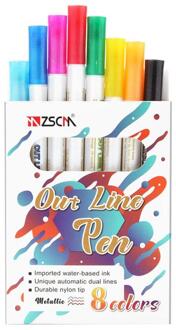 8 Stk/set Dubbele Lijn Overzicht Pen Glitter Kleur Fluorescerende Doodling Kerst Kleur Marker Voor Tekening Pen Metalen Pen Handwri M6S7