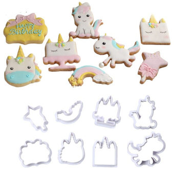 8 stks eenhoorn mold fondant Cookie Cutter set Cake Chocolade Embossing Mallen Biscuit Bakvormen