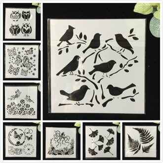 8 Stks/pak 13Cm Uil Vogel Diy Gelaagdheid Stencils Muur Schilderen Plakboek Kleuring Embossing Album Decoratieve Template 8stk reeks