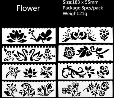 8 Stks/pak Sjabloon Heerser Leuke Multifunctionele Hollow Tekening Liniaal Voor Kinderen Student Briefpapier School Kantoorbenodigdheden bloem