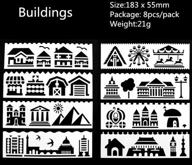 8 Stks/pak Sjabloon Heerser Leuke Multifunctionele Hollow Tekening Liniaal Voor Kinderen Student Briefpapier School Kantoorbenodigdheden Buildings