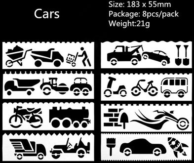 8 Stks/pak Sjabloon Heerser Leuke Multifunctionele Hollow Tekening Liniaal Voor Kinderen Student Briefpapier School Kantoorbenodigdheden Cars