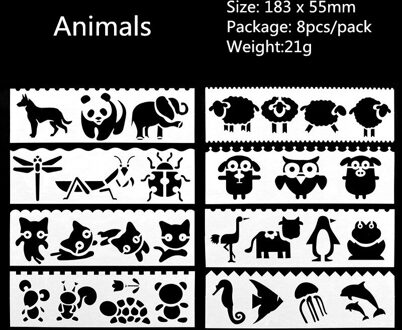 8 Stks/pak Sjabloon Heerser Leuke Multifunctionele Hollow Tekening Liniaal Voor Kinderen Student Briefpapier School Kantoorbenodigdheden dieren