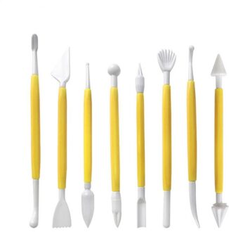8 Stks/partij Fondant Cake Gebak Carving Cutter 16 Patronen Bloem Suiker Ambachtelijke Modelling Gereedschap Klei Fondant Cake Decorating Tool geel