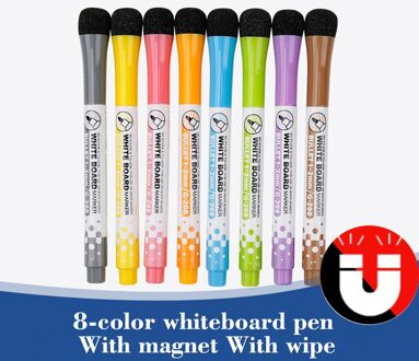 8 Stks/partij Magnetische Whiteboard Water Kleur Pen White Board Droge Gum Marker Pen Met Gum Magnetische Klaslokaal Levert