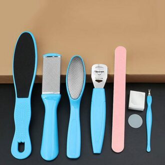 8 Stks/set 8 In 1 Voet Scrubber Cleaner Professionele Pedicure Gereedschap Kit Rasp Voet Bestand Callu Remover Voeten Scrubben Voet zorg blauw-8stk