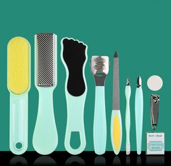 8 Stks/set 8 In 1 Voet Scrubber Cleaner Professionele Pedicure Gereedschap Kit Rasp Voet Bestand Callu Remover Voeten Scrubben Voet zorg groen-10stk