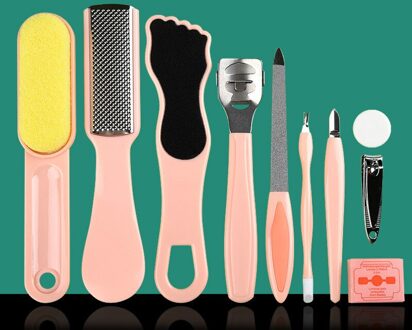 8 Stks/set 8 In 1 Voet Scrubber Cleaner Professionele Pedicure Gereedschap Kit Rasp Voet Bestand Callu Remover Voeten Scrubben Voet zorg roze-10stk