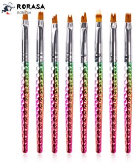 8 Stks/set Beauty Nail Brush Gradiënt Kleurrijke Handvat Nail Art Brush Professionele Makeup Nail Potlood Borstel Nail Art Gereedschap