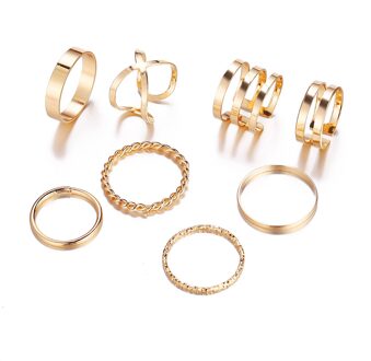 8 Stks/set Bohemian Vintage Ronde Hollow Geometrische Ringen Voor Vrouwen Mode Cross Twist Open Ring Knuckle Vinger Ringen Sieraden goud