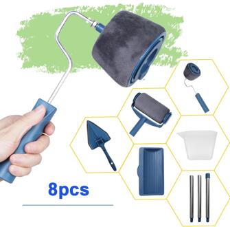 8 Stks/set Diy Verf Runner Pro Roller Borstel Gereedschap Set Handvat Stroomden Edger Office Home Kamer Muur Schilderen Roller Verf borstel Sets