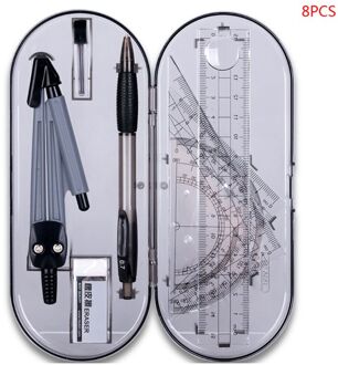 8 stks/set Draagbare Precisie Geometry Gradenboog Tekening Kompas Liniaal Potlood Essentials Math Studie Tool Kit #917