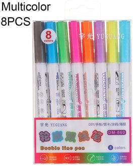 8 Stks/set Kleurrijke Dubbele Lijn Pen Markeerstift Fluorescerende Marker Candy Kleur Geschilderd Pen Multicolor Hand Note Pen School Poster