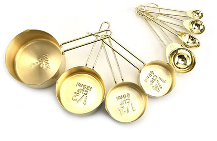 8 Stks/set Maatbekers Lepels Set Met Schaal Rvs Rose Gold Metingen Bakken Tool Keuken Benodigdheden