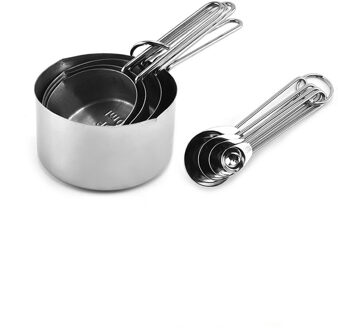 8 Stks/set Maatbekers Lepels Set Met Schaal Rvs Rose Gold Metingen Bakken Tool Keuken Benodigdheden