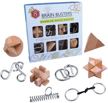 8 Stks/set Metalen Draad Puzzel En Houten Brain Teaser Puzzel Voor Kinderen En Volwassenen Vergadering En Ontvlechting 3D Puzzels Speelgoed #30