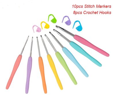 8 stks/set Mix Haaknaalden De Haak Voor Breien DIY Craft Haak Breinaalden Gereedschap met 10 stuks Stitch markers Bonus