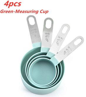8 Stks/set Rvs Maatbekers Lepels Keuken Bakken Koken Tools Set 4 Lepels + 4 Cups Blauw Roze Grijs groen 4stk groen Cup