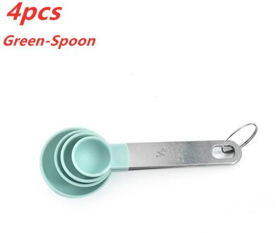 8 Stks/set Rvs Maatbekers Lepels Keuken Bakken Koken Tools Set 4 Lepels + 4 Cups Blauw Roze Grijs groen 4stk groen lepel