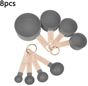 8 Stks/set Rvs Maatbekers Lepels Keuken Bakken Koken Tools Set 4 Lepels + 4 Cups Blauw Roze Grijs groen 8stk grijs reeks