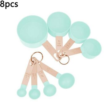8 Stks/set Rvs Maatbekers Lepels Keuken Bakken Koken Tools Set 4 Lepels + 4 Cups Blauw Roze Grijs groen 8stk groen reeks