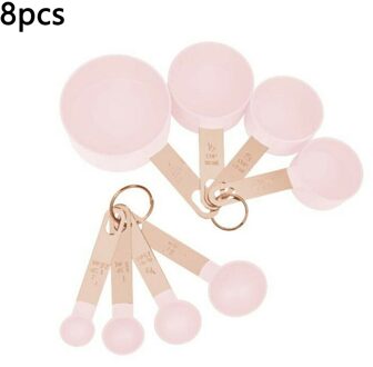 8 Stks/set Rvs Maatbekers Lepels Keuken Bakken Koken Tools Set 4 Lepels + 4 Cups Blauw Roze Grijs groen 8stk roze reeks
