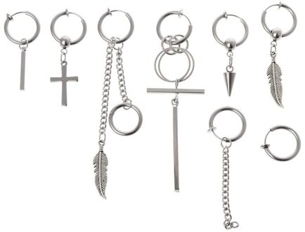 8 Stks/set Sieraden Oorbellen Unisex Vrouwen Mannen Lady Hip Hop Mode Populaire Hanger Eenvoudige Rvs Charms Party Dangl