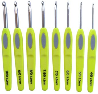 8 Stks/set Soft Touch Haaknaalden 2.5-6Mm Aluminium Breien Weave Craft Yarn Breien Naalden Draagbare Trui Hand naaien Gereedschap Fluorescerend Groen