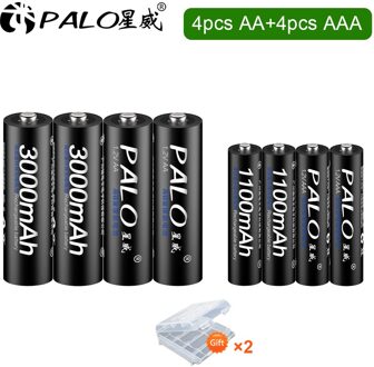 8 Stuks 1.2V Aa Batterij Oplaadbare + 1.2V Nimh Aaa Oplaadbare Batterij + Lcd Display Usb Smart Batterij lader Voor 1.2V Nimh Aa Aaa 4AA en 4AAA
