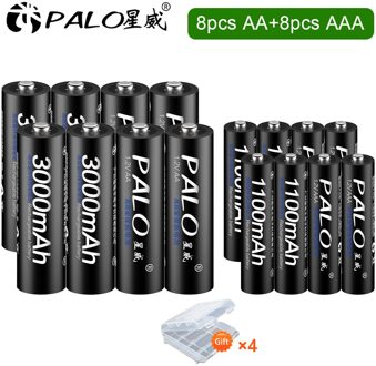 8 Stuks 1.2V Aa Batterij Oplaadbare + 1.2V Nimh Aaa Oplaadbare Batterij + Lcd Display Usb Smart Batterij lader Voor 1.2V Nimh Aa Aaa 8AA en 8AAA