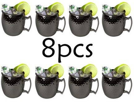8 Stuks 550Ml Moskou Muilezel Koper Mokken Metalen Mok Cup Rvs Bier Wijn Koffie Cup Bar Gereedschap zwart