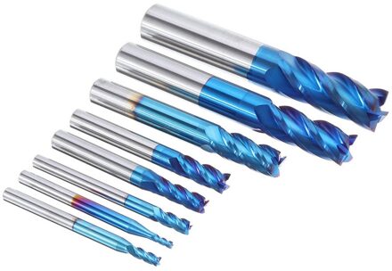 8 Stuks Blauw Naco 2-12Mm 4 Fluiten Carbide End Mill Set HRC50 Wolfraam Stalen Frees Tool