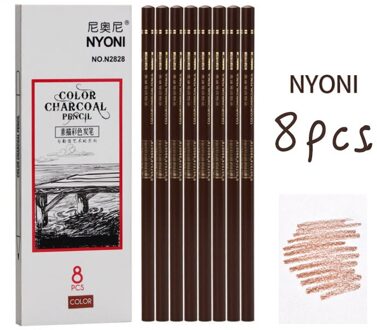 8 Stuks Donkerbruin/Lichtbruin/Zwart/Wit Schets Kleur Houtskool Hoogglans Schilderen Pen Student hand Geschilderde Kunst Levert Gereedschap 8stk-dack bruin