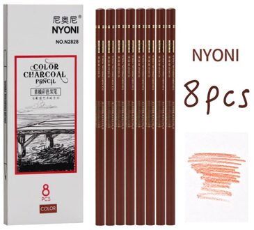 8 Stuks Donkerbruin/Lichtbruin/Zwart/Wit Schets Kleur Houtskool Hoogglans Schilderen Pen Student hand Geschilderde Kunst Levert Gereedschap 8stk-licht bruin