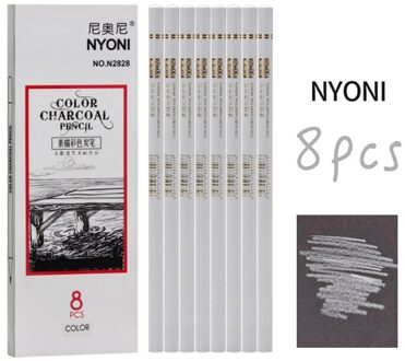 8 Stuks Donkerbruin/Lichtbruin/Zwart/Wit Schets Kleur Houtskool Hoogglans Schilderen Pen Student hand Geschilderde Kunst Levert Gereedschap 8stk-wit