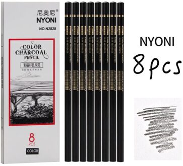 8 Stuks Donkerbruin/Lichtbruin/Zwart/Wit Schets Kleur Houtskool Hoogglans Schilderen Pen Student hand Geschilderde Kunst Levert Gereedschap 8stk-zwart